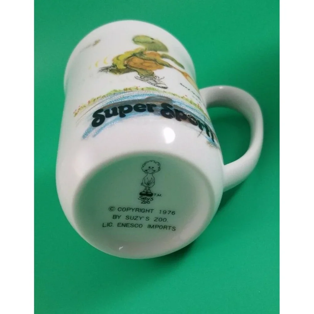 Vintage Suzy's Zoo Coffee Mugs 1976 Enesco 2x Super Sport Turtle and Mowing bear